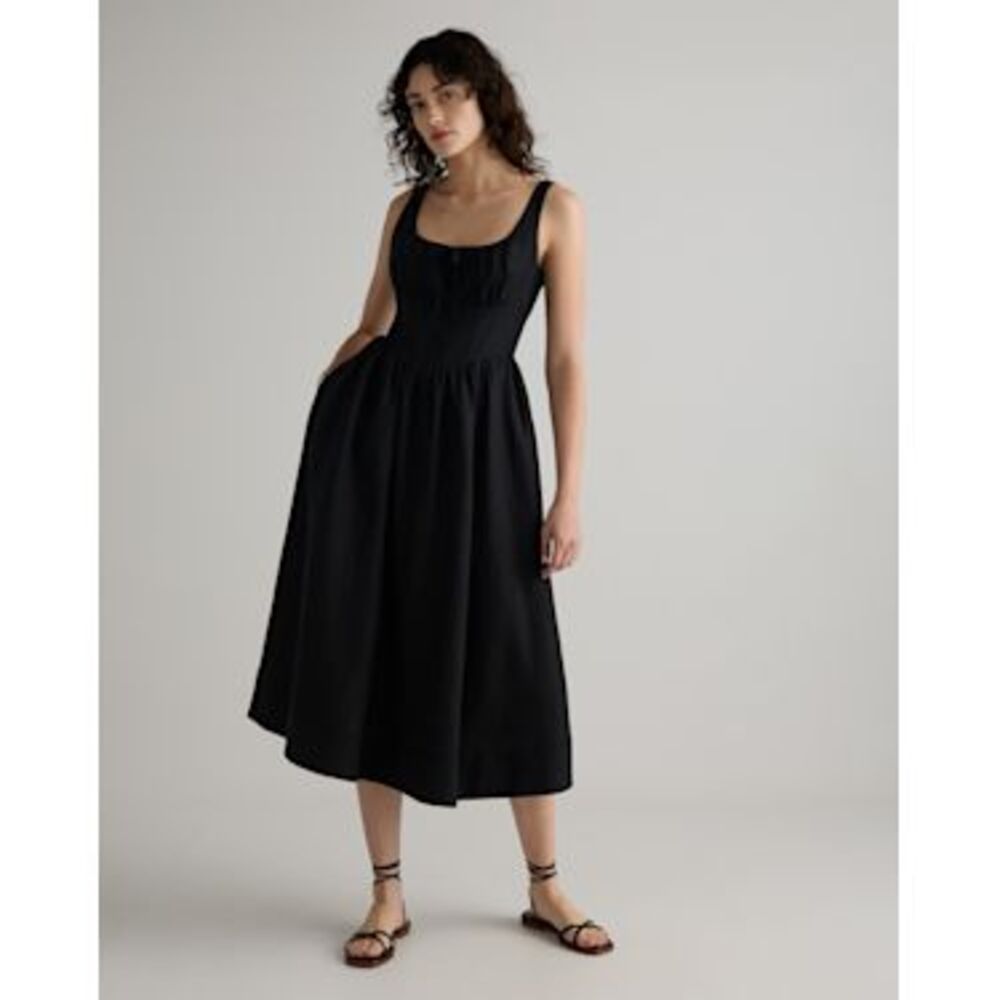 Quince Black Square-Neck Midi Dress
